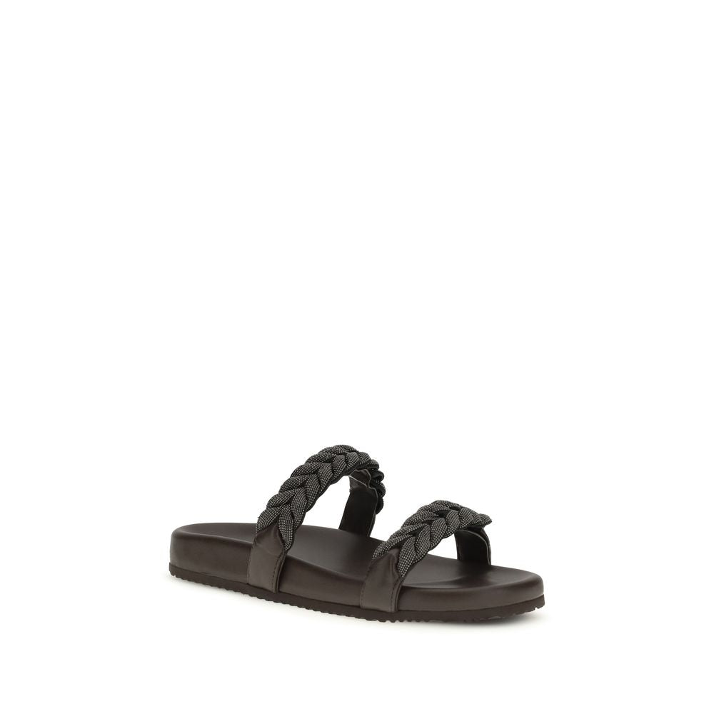 Brunello Cucinelli Braune Kalbsleder Bos Taurus Flache Sandalen-2