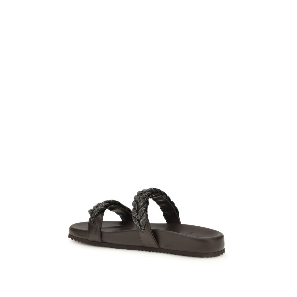 Brunello Cucinelli Braune Kalbsleder Bos Taurus Flache Sandalen-3