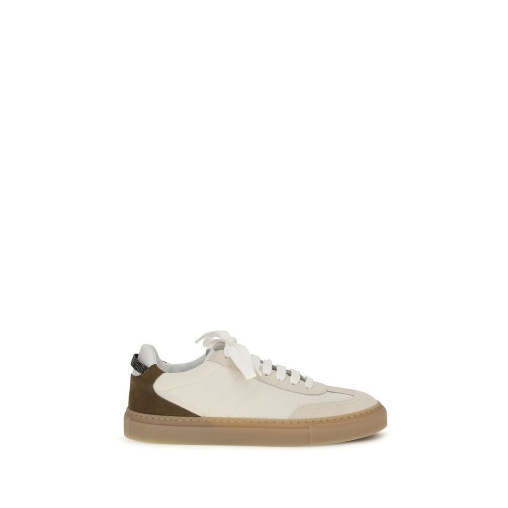 Brunello Cucinelli Beige Calf Leather Bos Taurus Low Top Sneakers-1