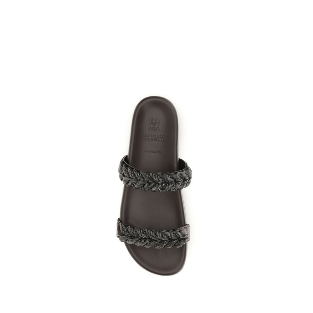 Brunello Cucinelli Braune Kalbsleder Bos Taurus Flache Sandalen-4