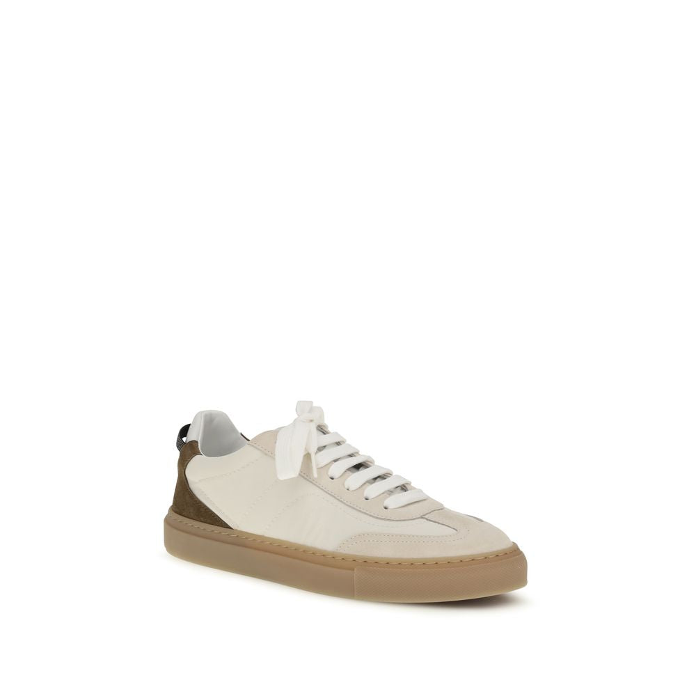 Brunello Cucinelli Beige Calf Leather Bos Taurus Low Top Sneakers-2