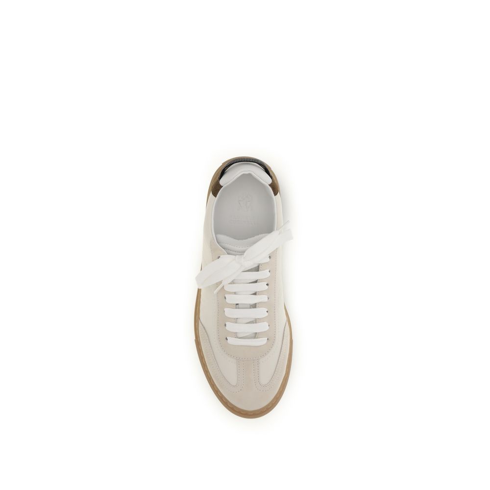 Brunello Cucinelli Beige Calf Leather Bos Taurus Low Top Sneakers-4