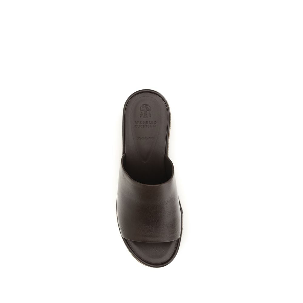 Brunello Cucinelli Brown Bos Taurus Calfskin Platform Sandals-4