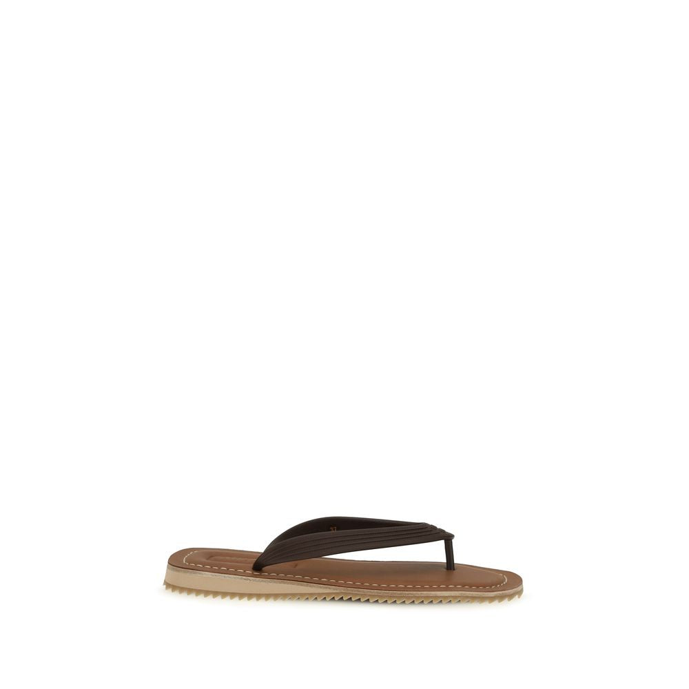 Miu Miu Braune Kalbsleder Bos Taurus Flip-Flop-Sandalen