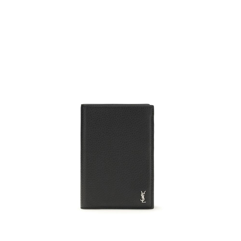 Saint Laurent Schwarzes Kalbsleder Bos Taurus Portemonnaie-1
