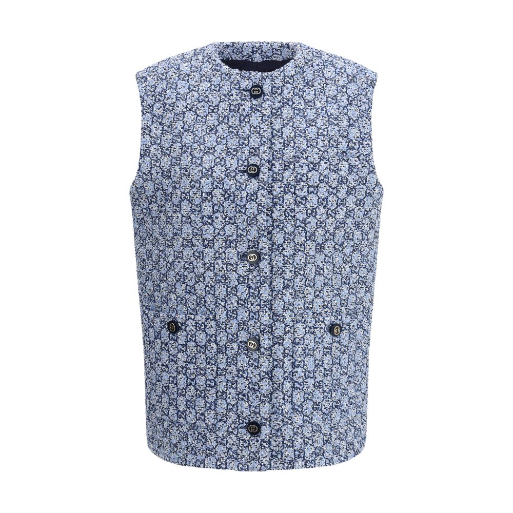 Gucci Blue Sleeveless Cotton Jacket-1