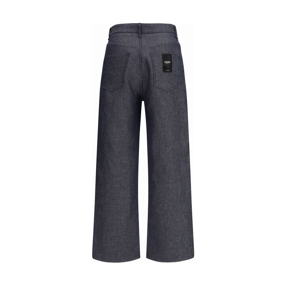 Fendi Blaue Jeans aus Leinen im Relaxed Fit-2