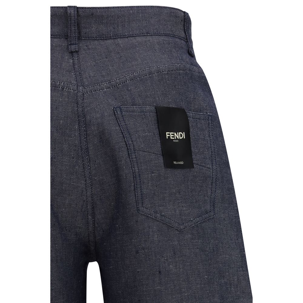 Fendi Blaue Jeans aus Leinen im Relaxed Fit-3