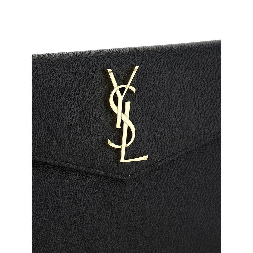 Saint Laurent Schwarze Bos Taurus Kalbsleder Clutch-3
