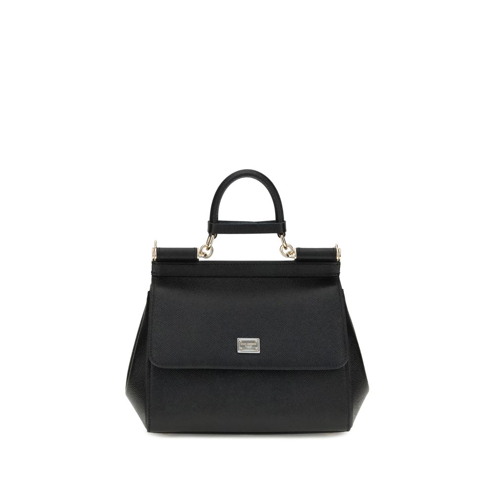 Dolce & Gabbana Schwarze Bos Taurus Kalbsleder Schultertasche-1