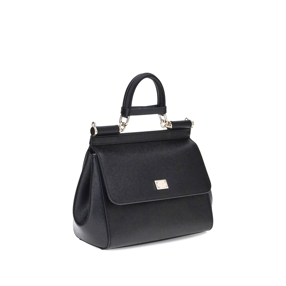 Dolce & Gabbana Schwarze Bos Taurus Kalbsleder Schultertasche-2