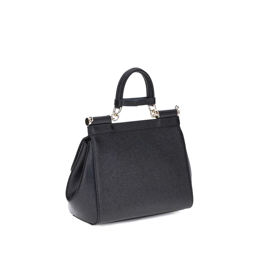 Dolce & Gabbana Schwarze Bos Taurus Kalbsleder Schultertasche-3