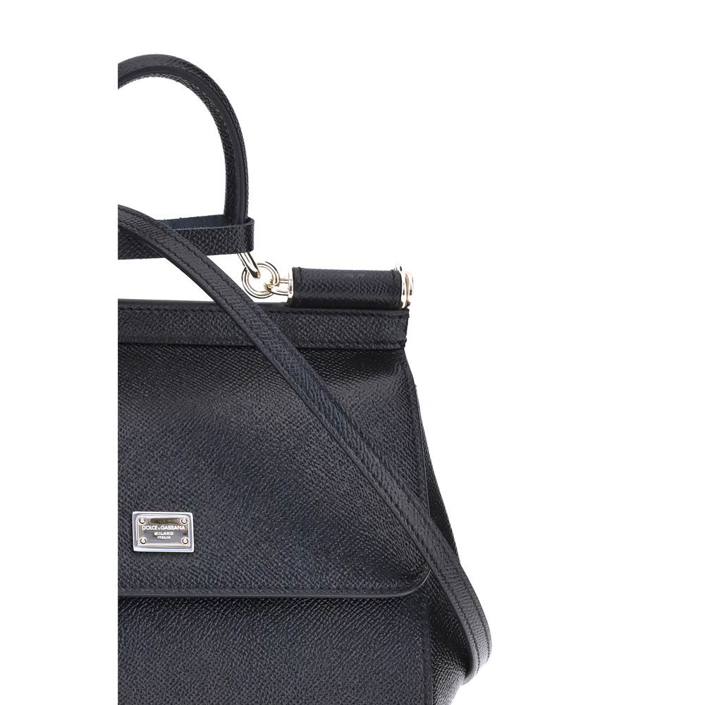 Dolce & Gabbana Schwarze Bos Taurus Kalbsleder Schultertasche-4