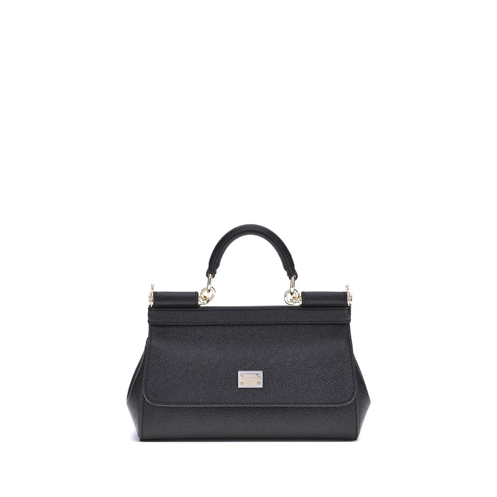 Dolce & Gabbana Schwarze Bos Taurus Kalbsleder Schultertasche-1