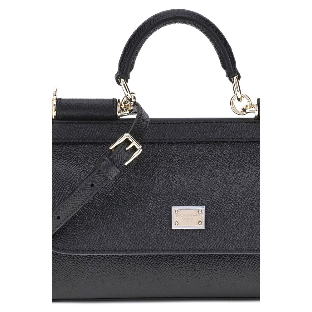 Dolce & Gabbana Schwarze Bos Taurus Kalbsleder Schultertasche-4
