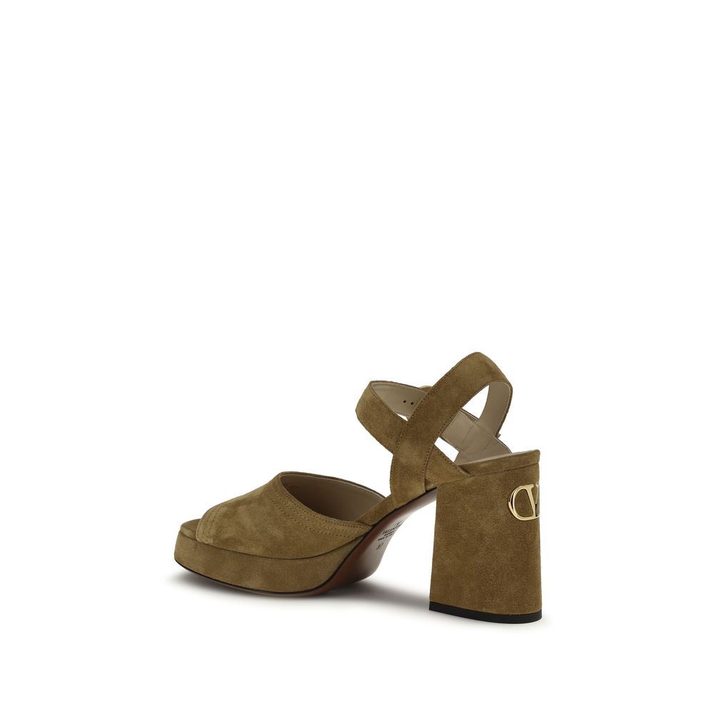 Valentino Garavani Beige Calfskin Bos Taurus Platform Sandals-3