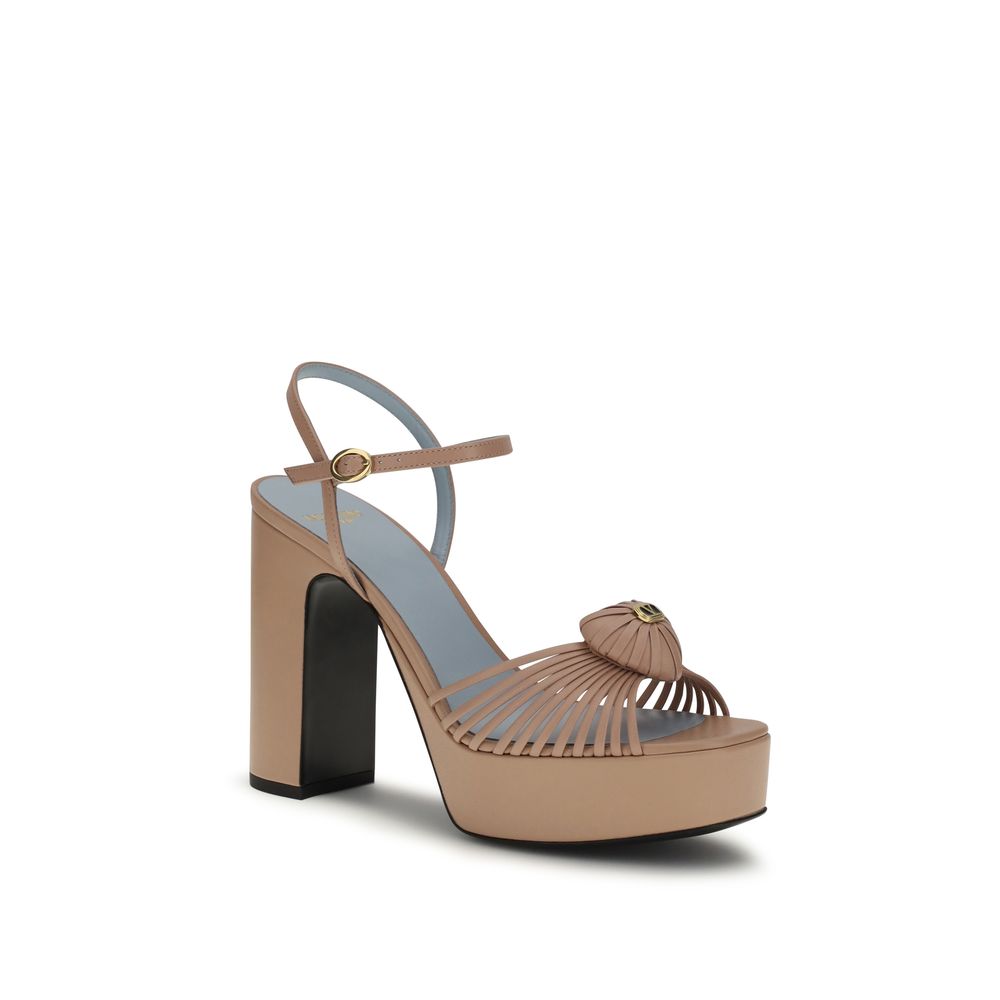 Valentino Garavani Beige Calf Leather Bos Taurus Platform Sandals-2