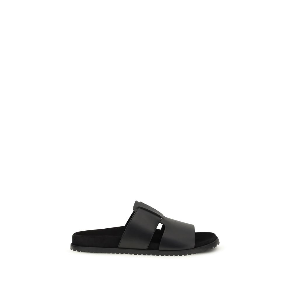 Dolce & Gabbana Black Bos Taurus Calfskin Sandals with Flat Heel-1