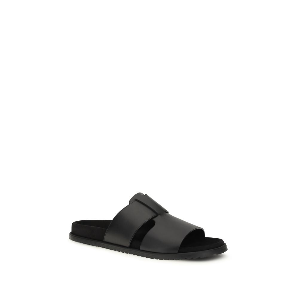 Dolce & Gabbana Black Bos Taurus Calfskin Sandals with Flat Heel-2