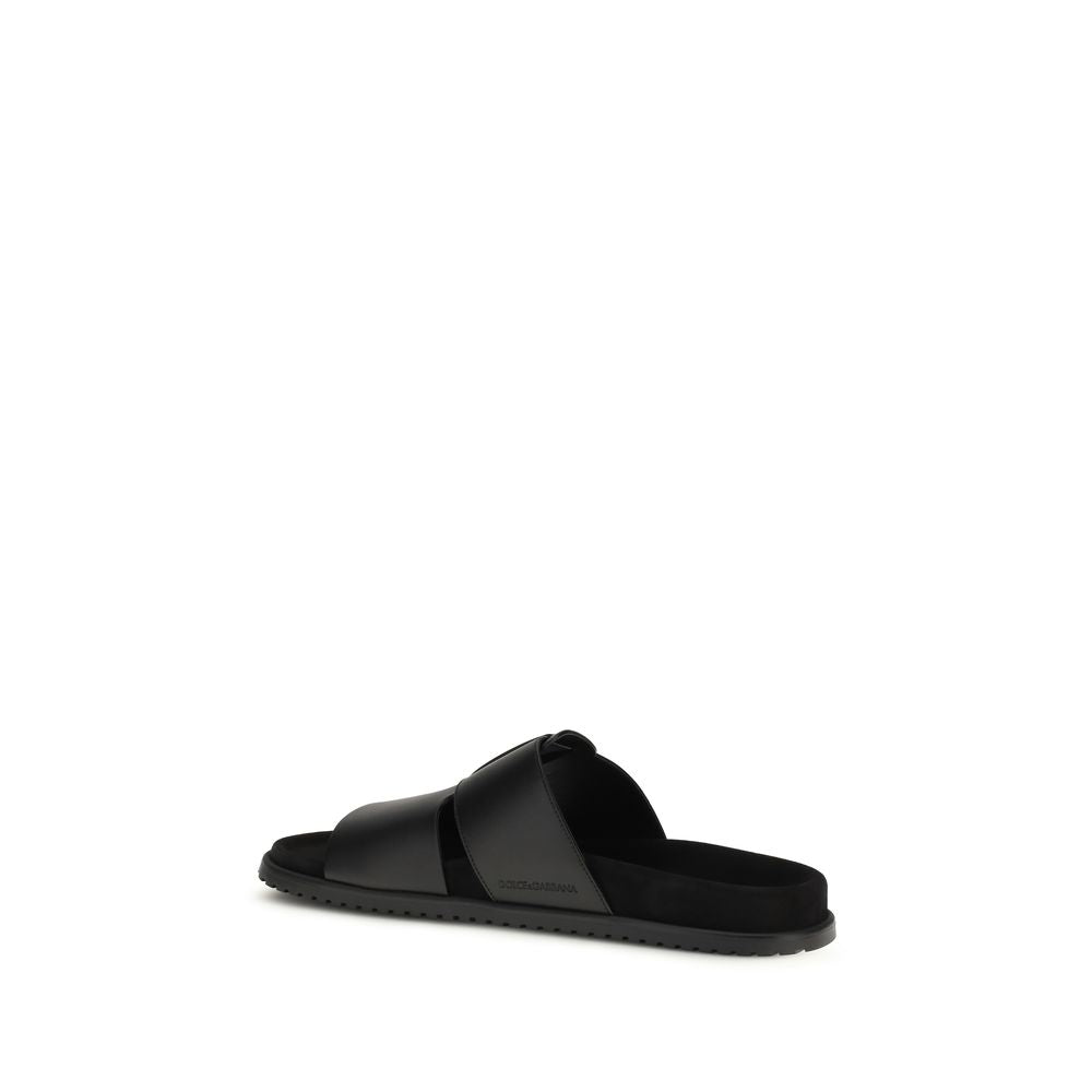 Dolce & Gabbana Black Bos Taurus Calfskin Sandals with Flat Heel-3