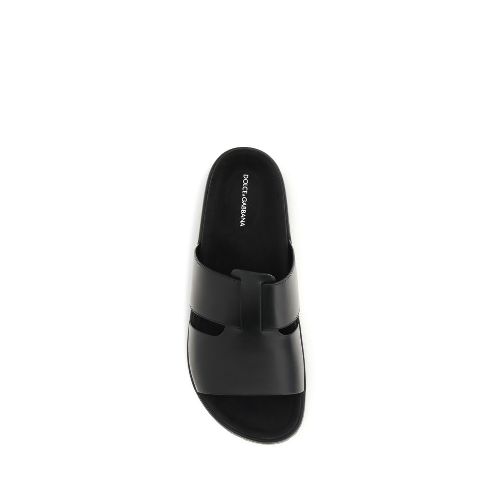 Dolce & Gabbana Black Bos Taurus Calfskin Sandals with Flat Heel-4