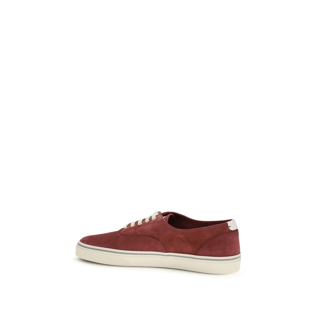Brunello Cucinelli Bordeaux Calf Leather Bos Taurus Low Top Sneakers-3