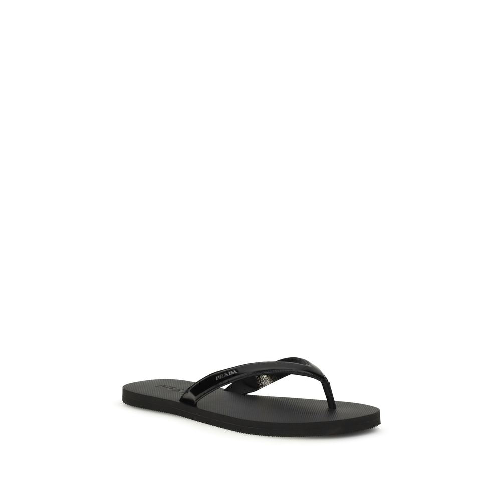 Prada Schwarze Bos Taurus Kalbsleder-Flip-Flop-Sandalen-2