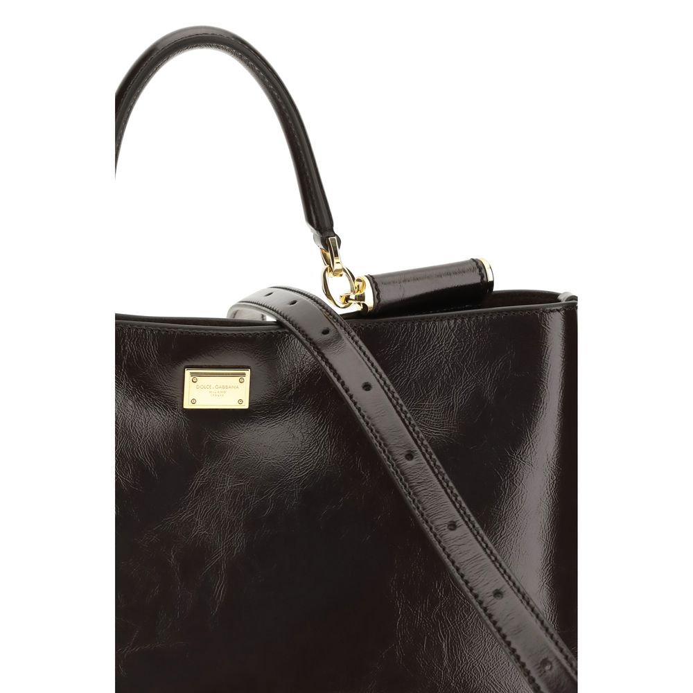 Dolce & Gabbana Braune Kalbsleder Bos Taurus Handtasche-4