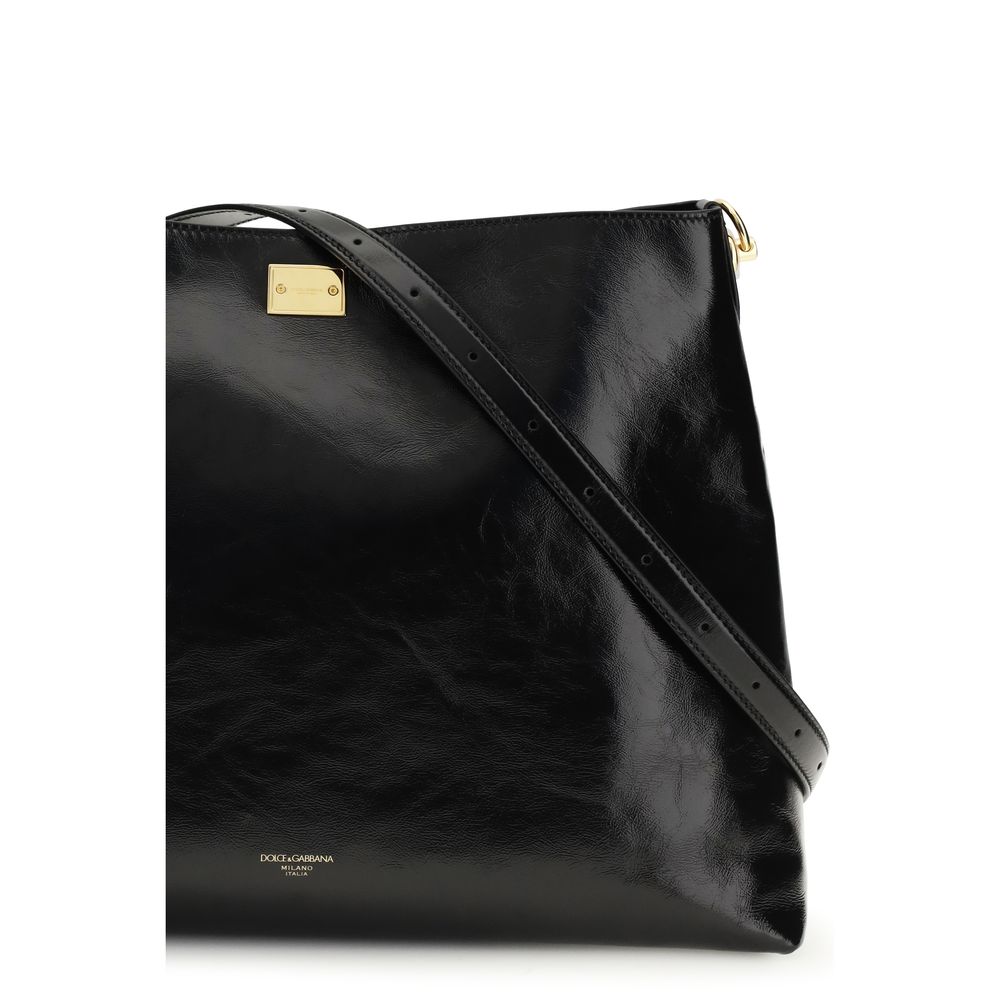 Dolce & Gabbana Schwarze Kalbsleder Bos Taurus Schultertasche-4