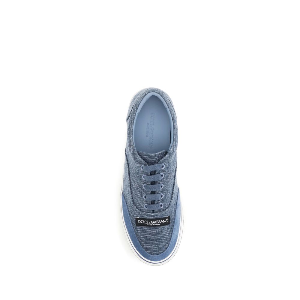 Dolce & Gabbana Blaue Sneaker aus Leinen, Low-Top-4