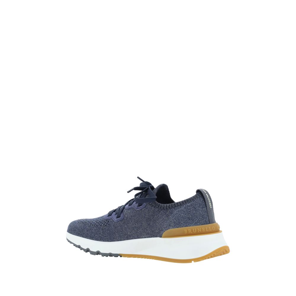 Brunello Cucinelli Blaue Baumwoll-Sneaker im Athletic-Stil-3