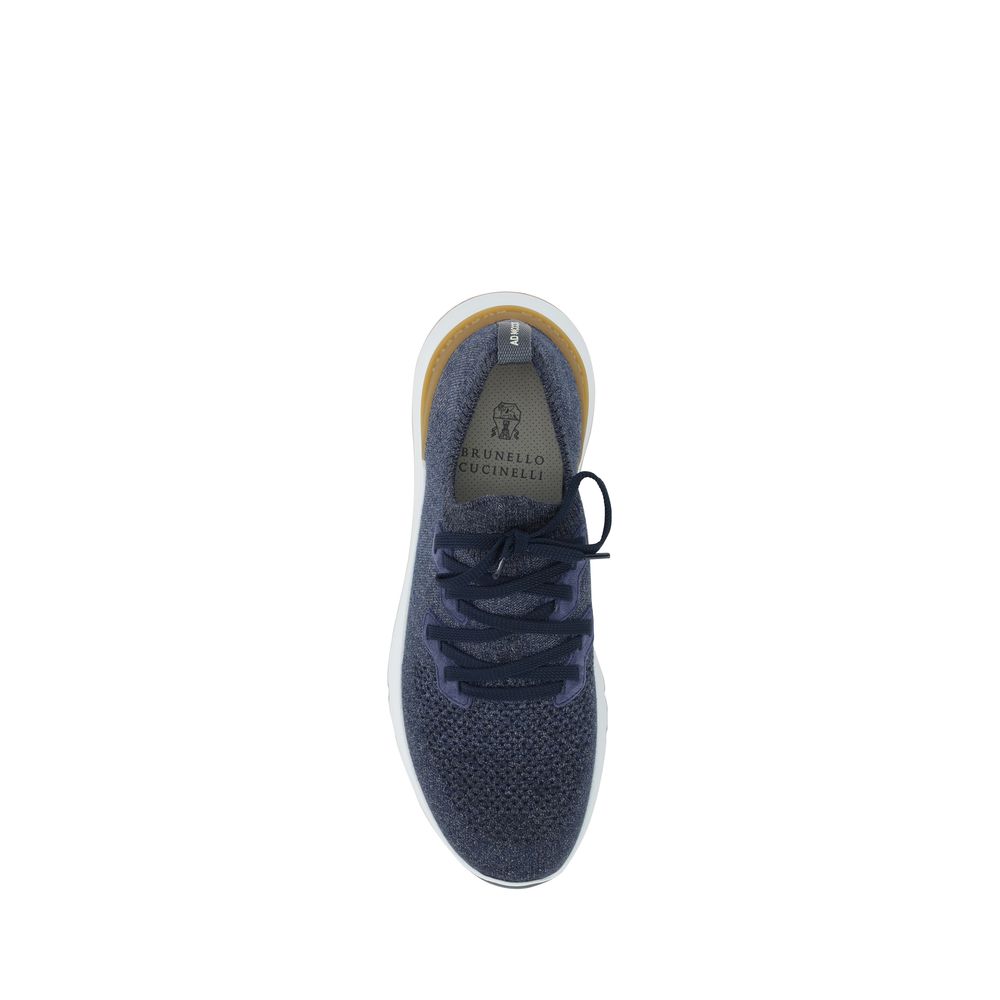Brunello Cucinelli Blaue Baumwoll-Sneaker im Athletic-Stil-4