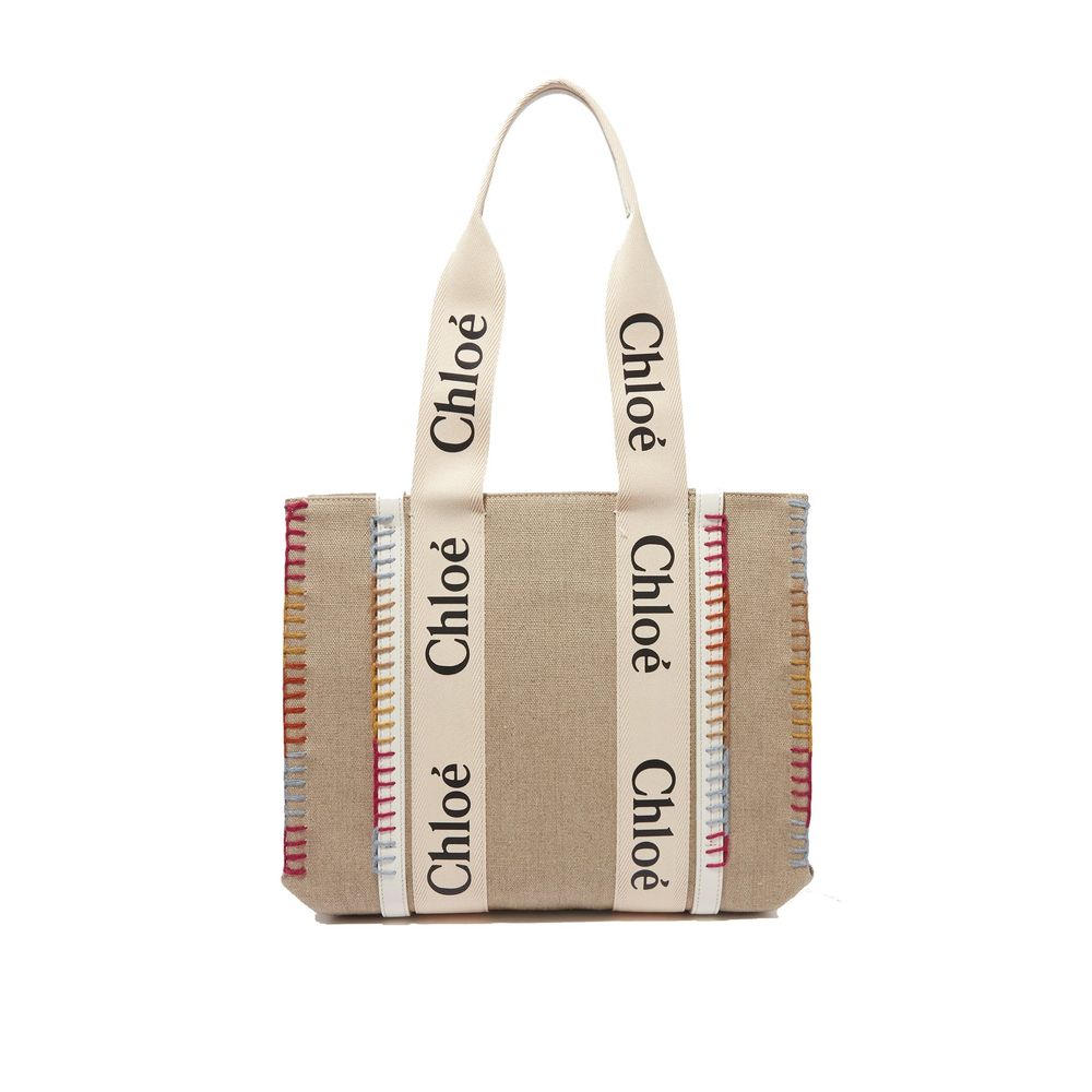 Chloé Beige Leinen-Tragetasche-1