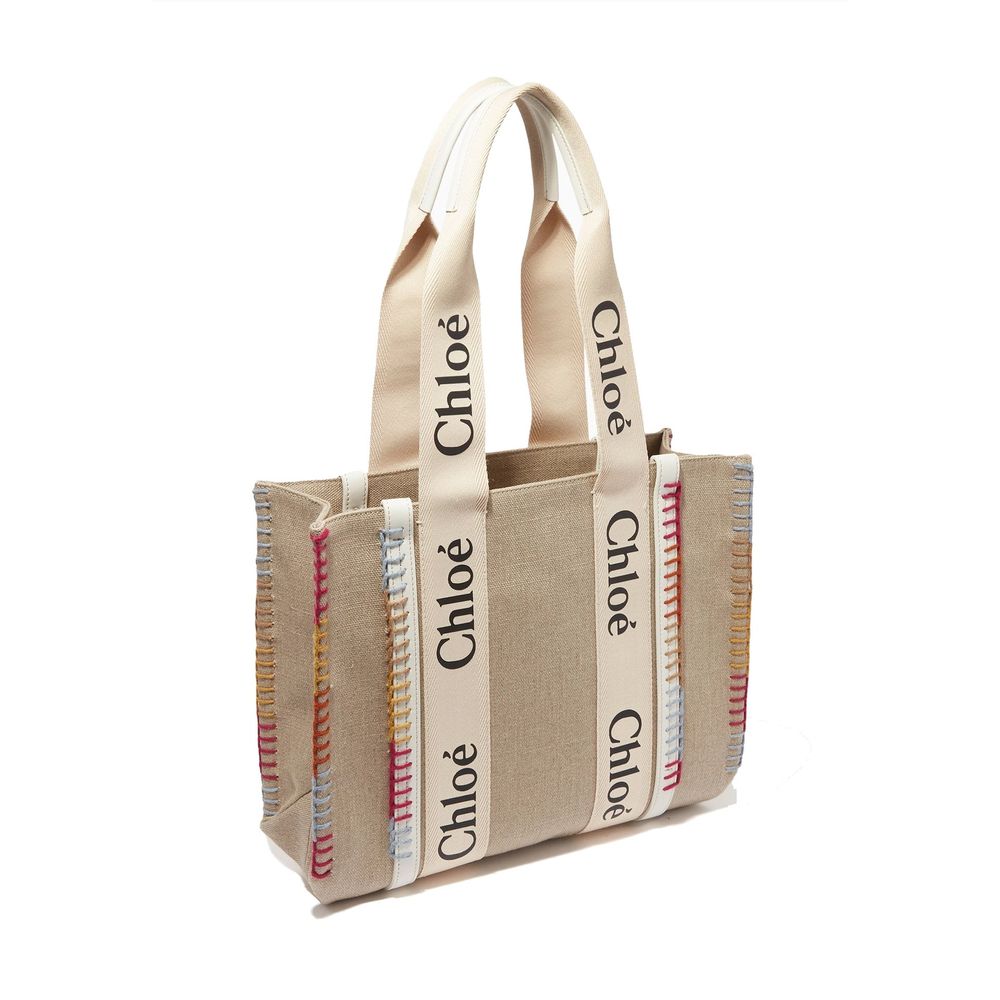 Chloé Beige Leinen-Tragetasche-2