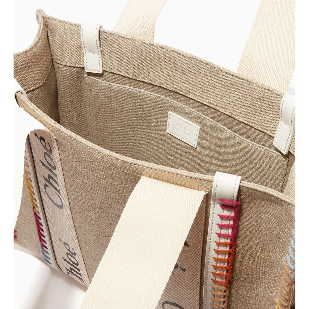Chloé Beige Leinen-Tragetasche-3