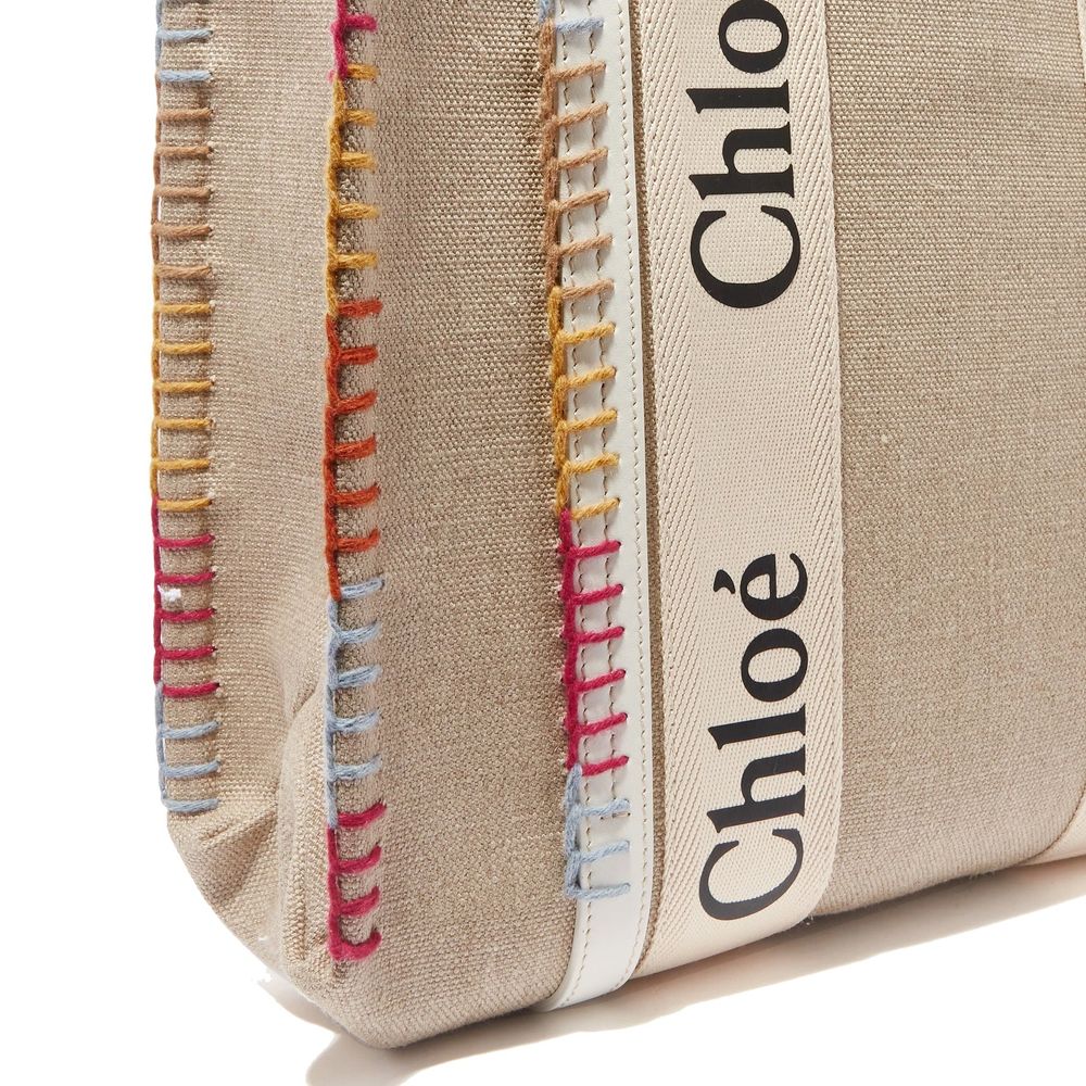 Chloé Beige Leinen-Tragetasche-4