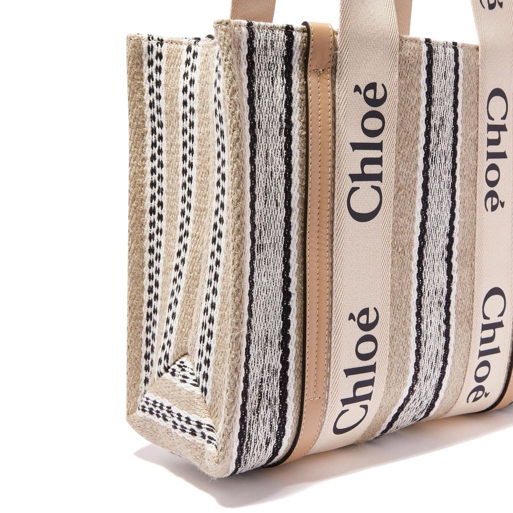 Chloé Beige Leinen-Tragetasche-3