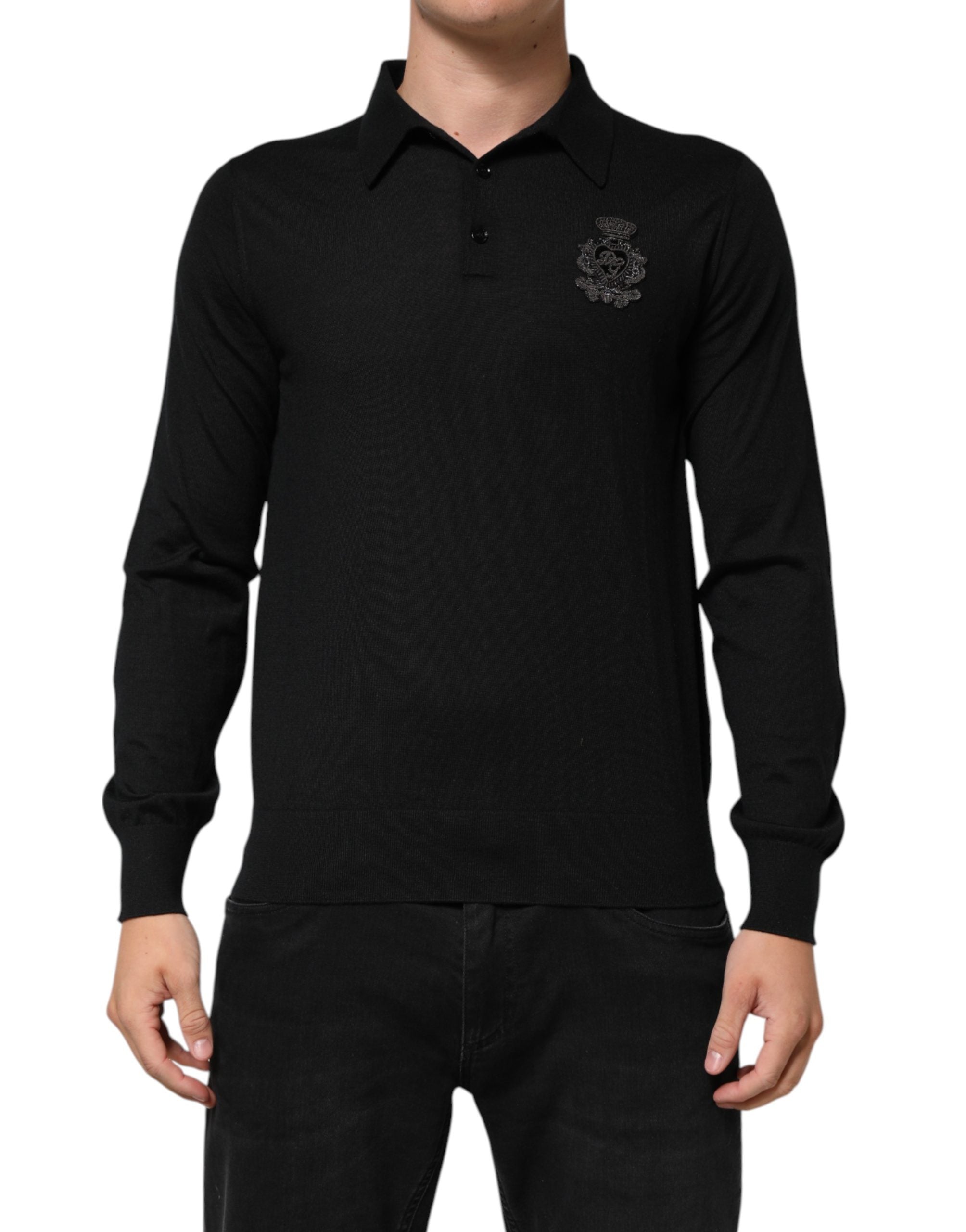Dolce & Gabbana Schwarzer Pullover mit Crest-Detail und langen Ärmeln für Herren-1