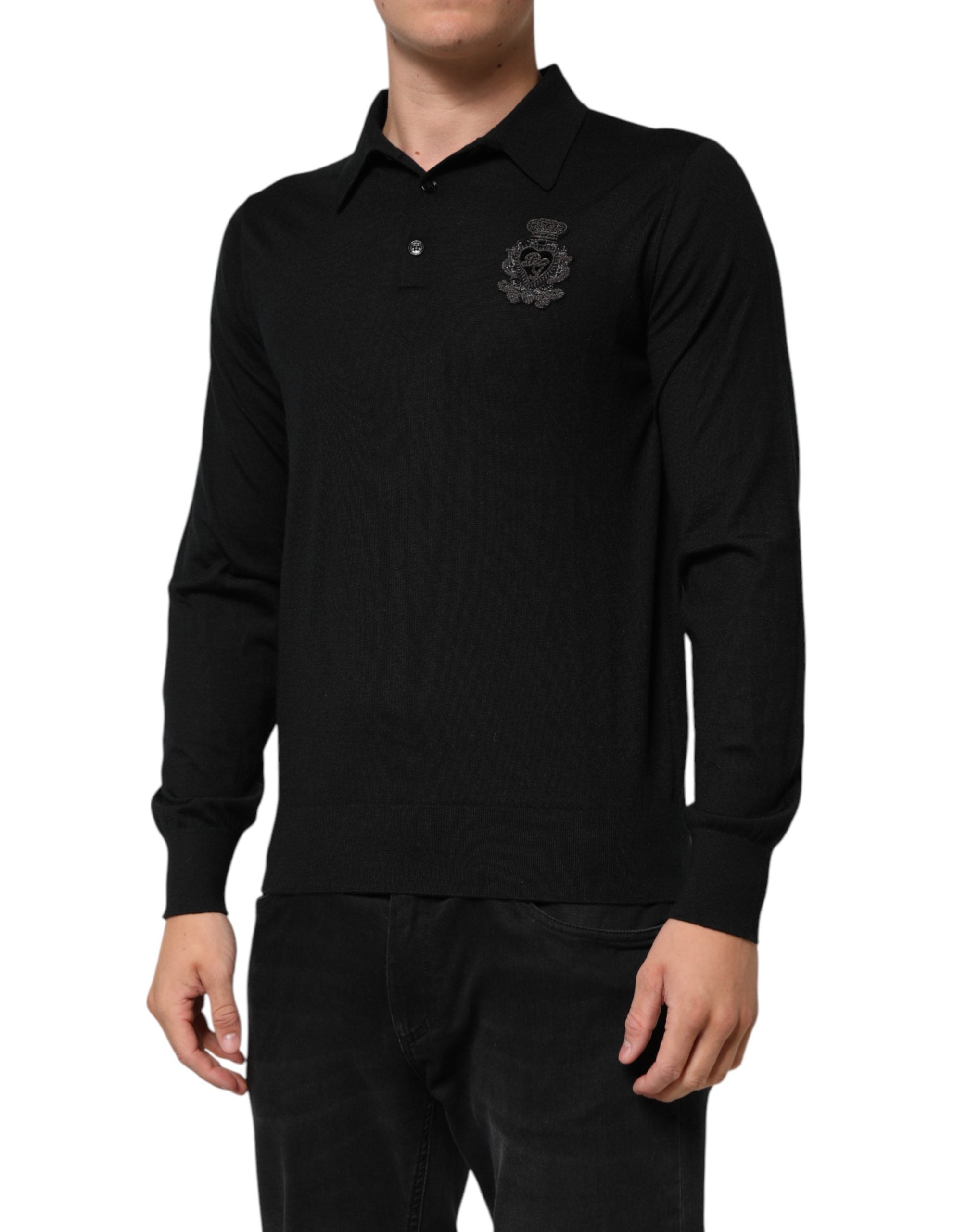 Dolce & Gabbana Schwarzer Pullover mit Crest-Detail und langen Ärmeln für Herren-3