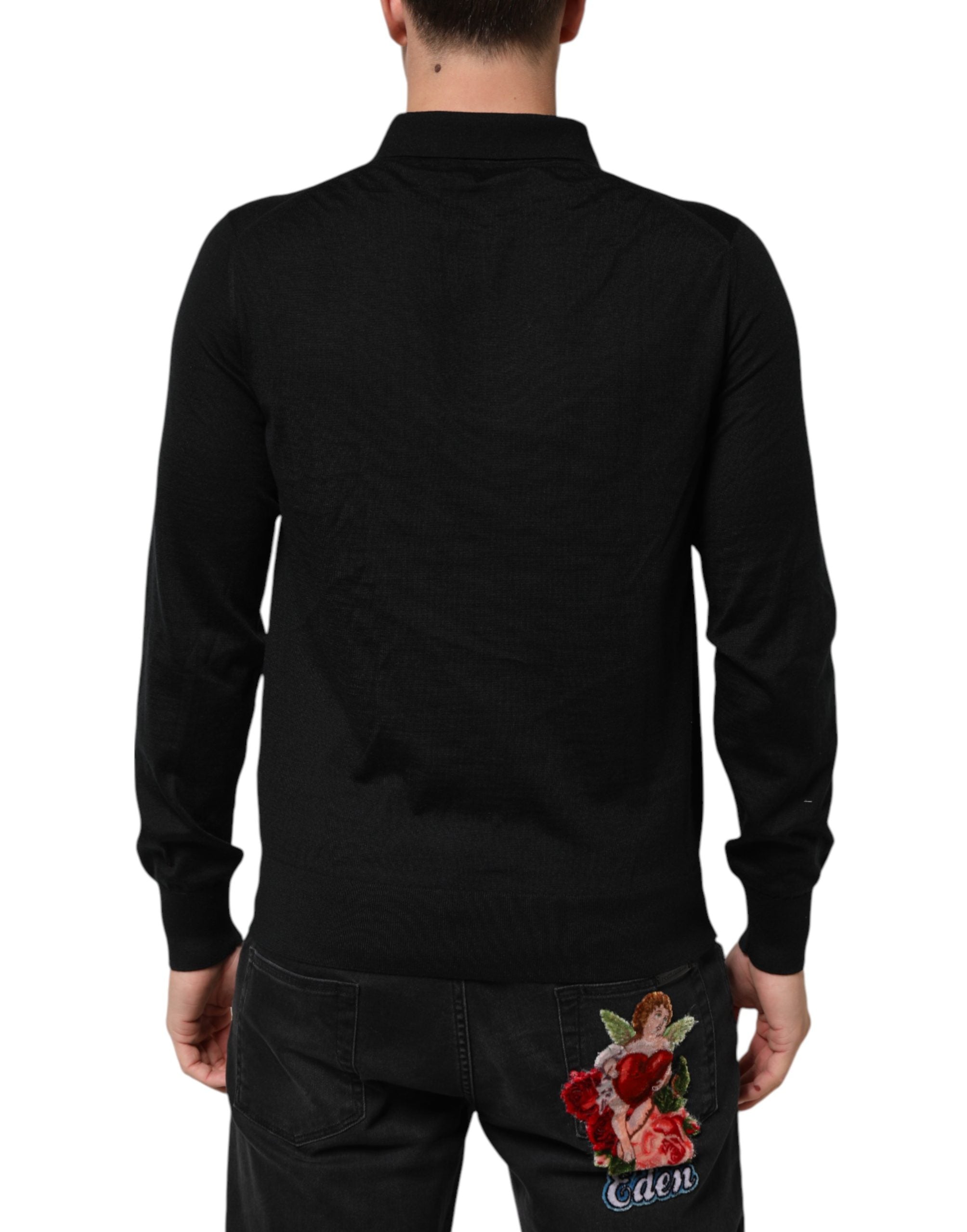 Dolce & Gabbana Schwarzer Pullover mit Crest-Detail und langen Ärmeln für Herren-4