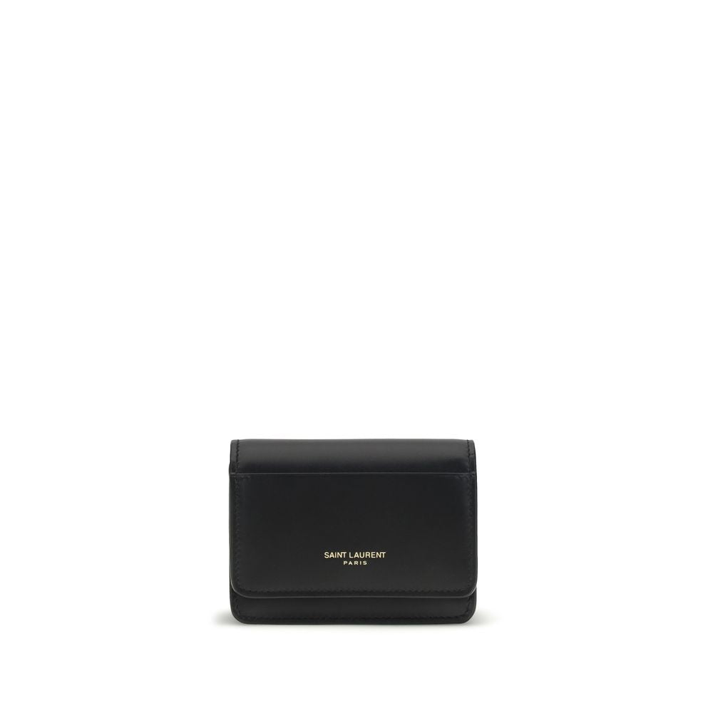 Saint Laurent Schwarzes Kalbsleder Bos Taurus Portemonnaie-1