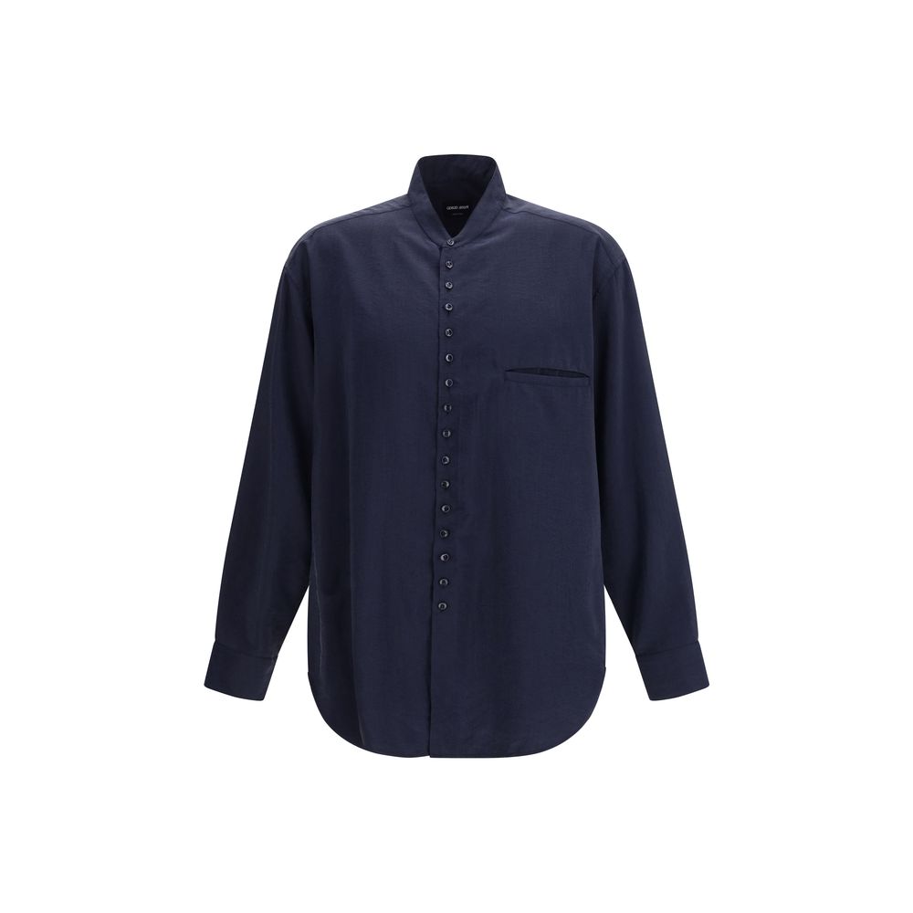 Giorgio Armani Blaues Seidenhemd-1