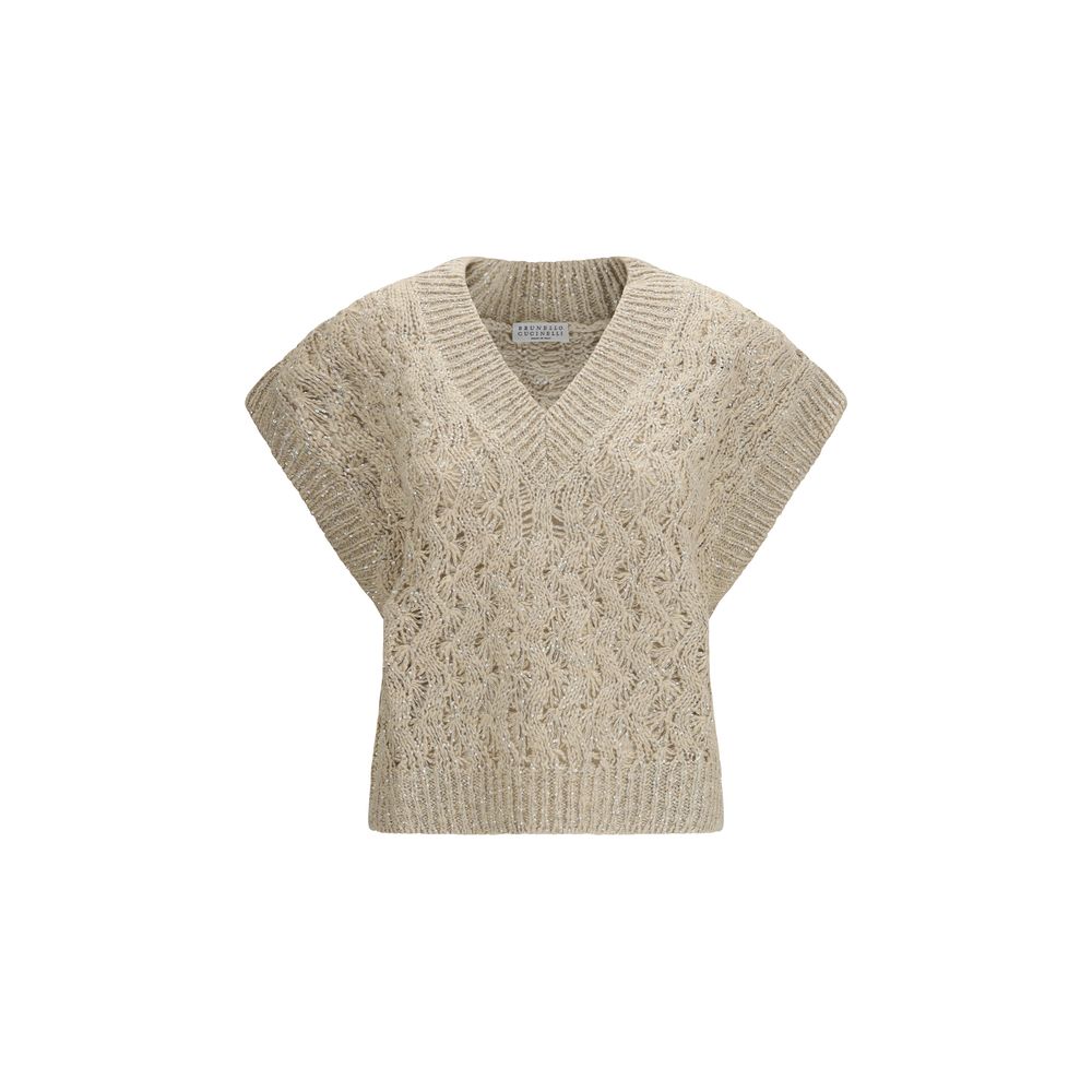 Brunello Cucinelli Beige Silk Sleeveles Sweater-1