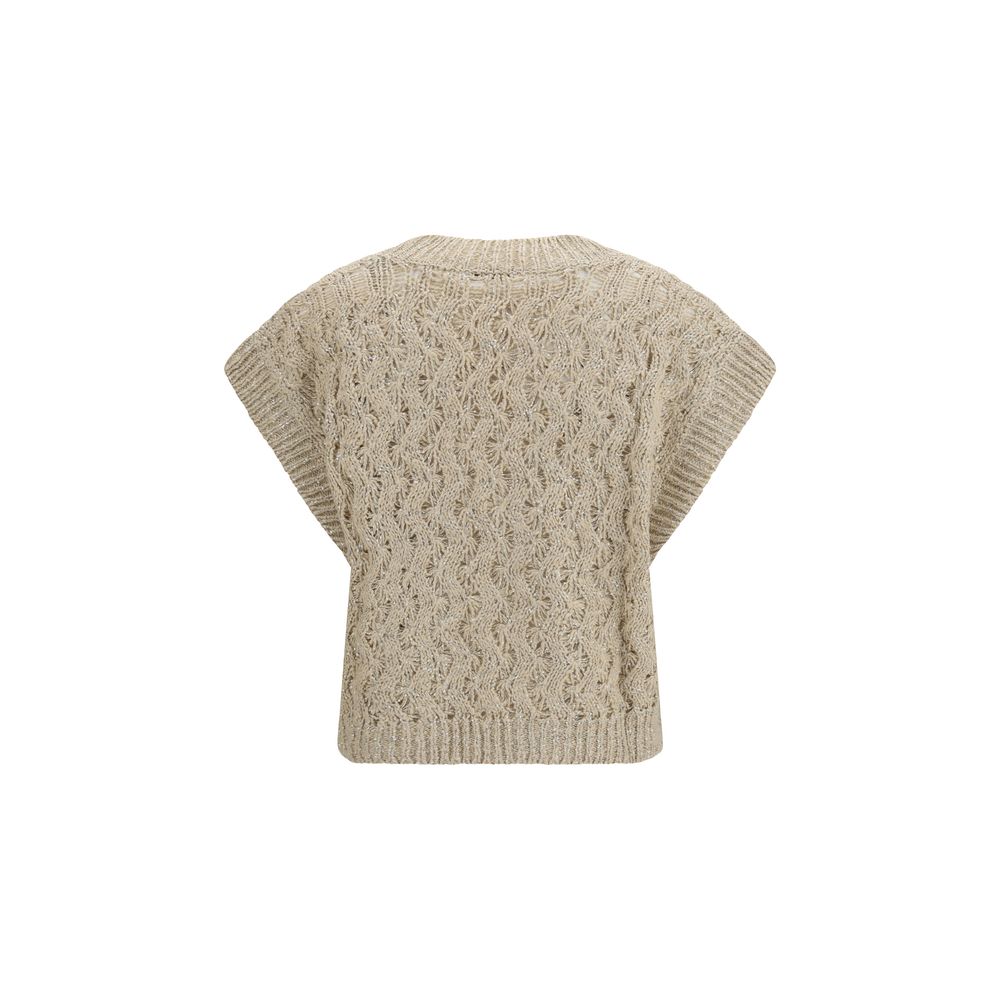 Brunello Cucinelli Beige Silk Sleeveles Sweater-2