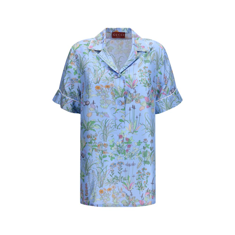 Gucci Blaues Hemd mit Seidenmuster-1