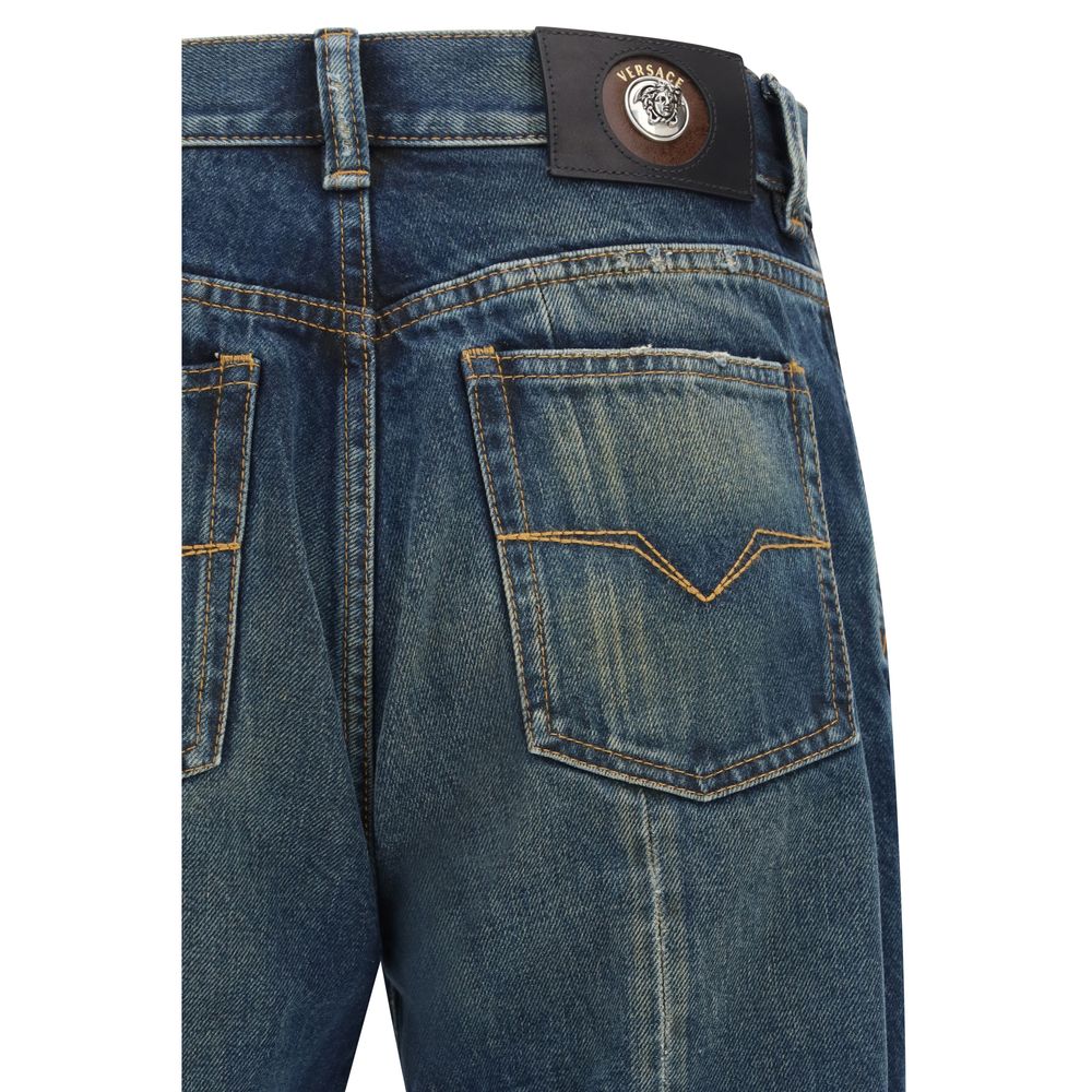 Versace Blue Straight-Leg Cotton Jeans-3