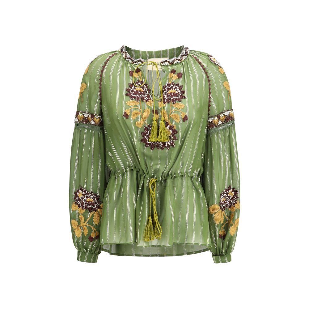 Valentino Two-Tone Silk Pattern Blouse