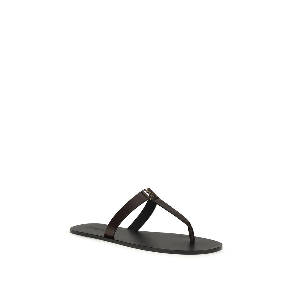 Saint Laurent Braune Kalbsleder Bos Taurus Flache Sandalen-2
