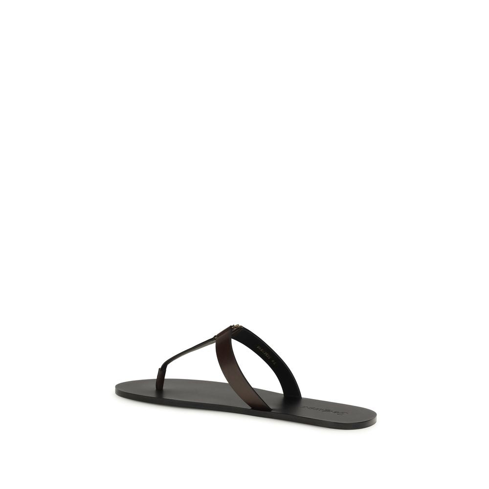 Saint Laurent Braune Kalbsleder Bos Taurus Flache Sandalen-3