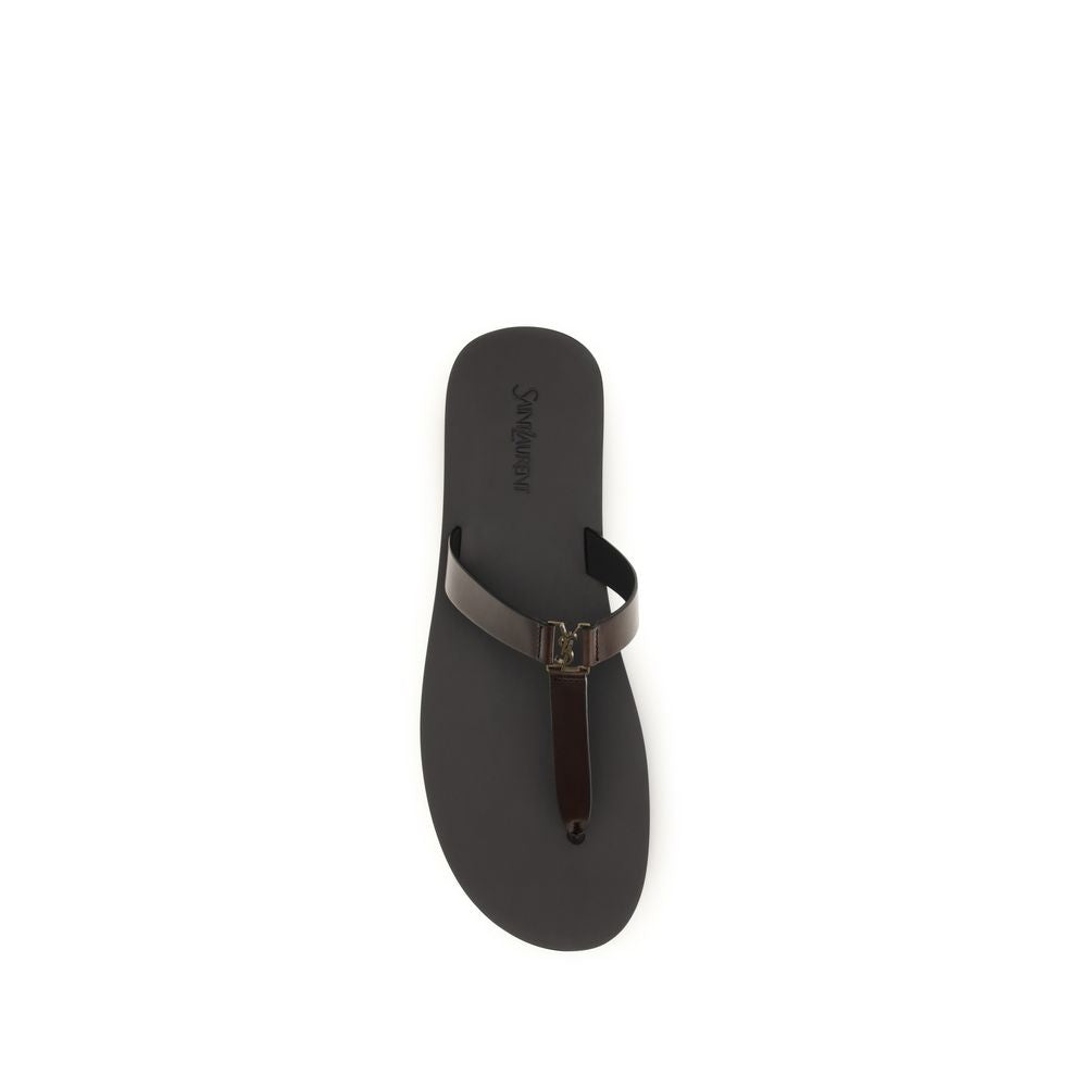 Saint Laurent Braune Kalbsleder Bos Taurus Flache Sandalen-4